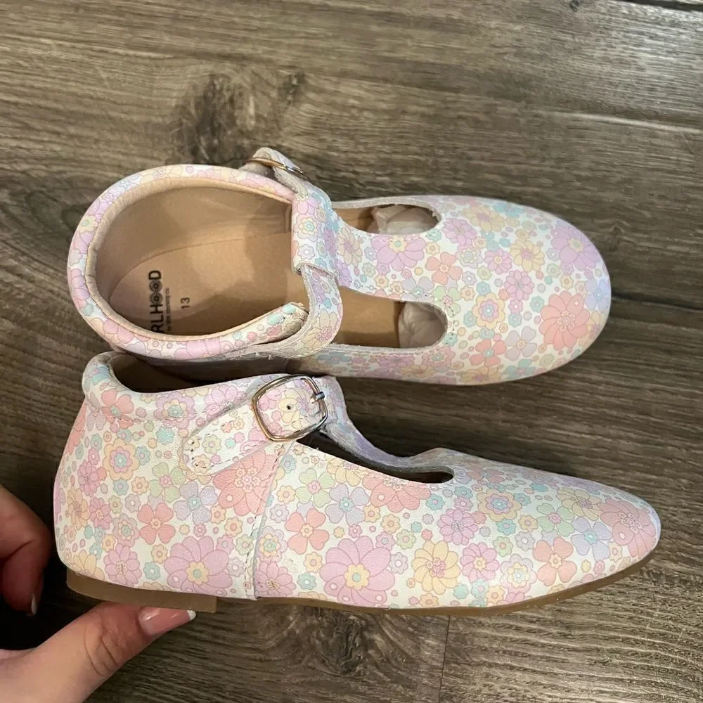 Girlhood by Little Stocking Co. Floral T Bar Mary Jane Shoes Girl size 13